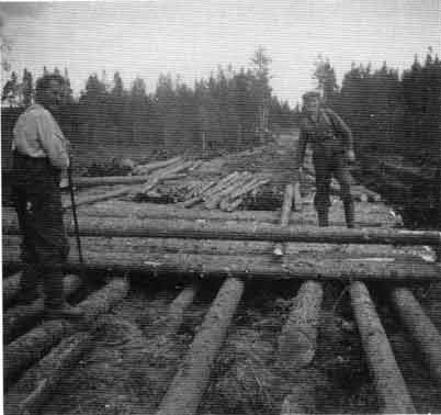 Metsäautotien pohjustusta tukeilla